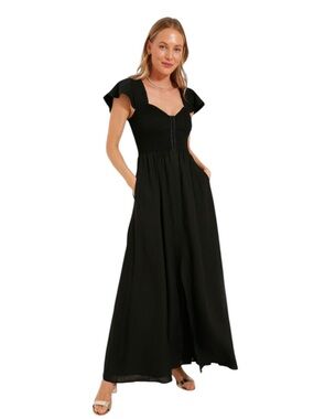 Tuckernuck Pomander Place Black Phoebe Smocked Corset Maxi Dress size Small